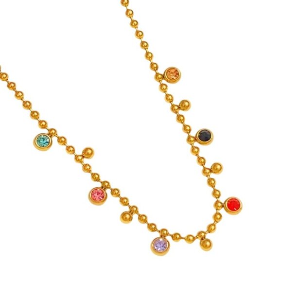 Multicolor Crystal 18K Gold Plated Stainless Steel Necklace Perfect Layering - Picture 6 of 6